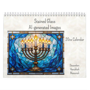 Calendário Tema de Hanukkah de Dezembro em Vidro Colorido ger