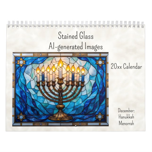 Calendário Tema Hanukkah em estilo de vitral para dezembro (Capa)