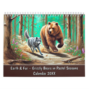 Calendário Terra & Pelos – Ursos Cinzentos em Estações Pastel