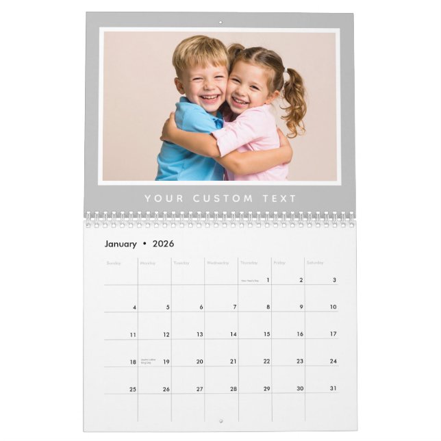 Calendário Texto de Foto Personalizado da Família 2026 Mínima (Jan 2026)
