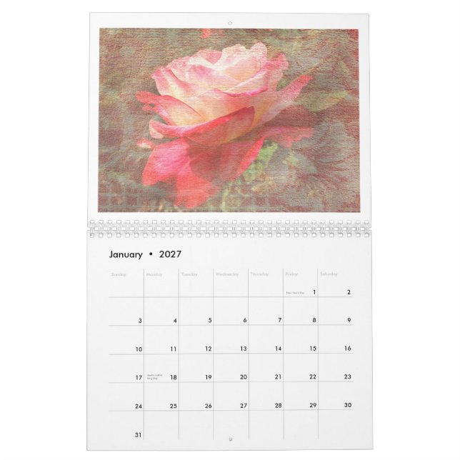 Calendário Textured dos rosas para 2015 (Jan 2027)