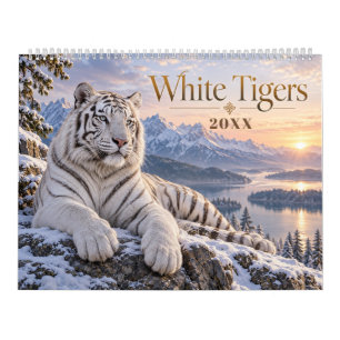 Calendário Tigres Brancos Majestosos Vida Selvagem Natureza