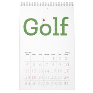Calendário Tipografia de GOLF 2026 Parede Suspensa