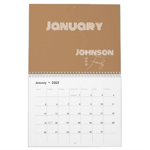 Calendário Tipografia do nome da família minimalista