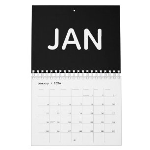 Calendário Tipografia Minimalista Preta e Branca Moderna