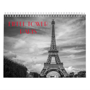 Calendário Torre Eiffel de Paris Preta e Branca