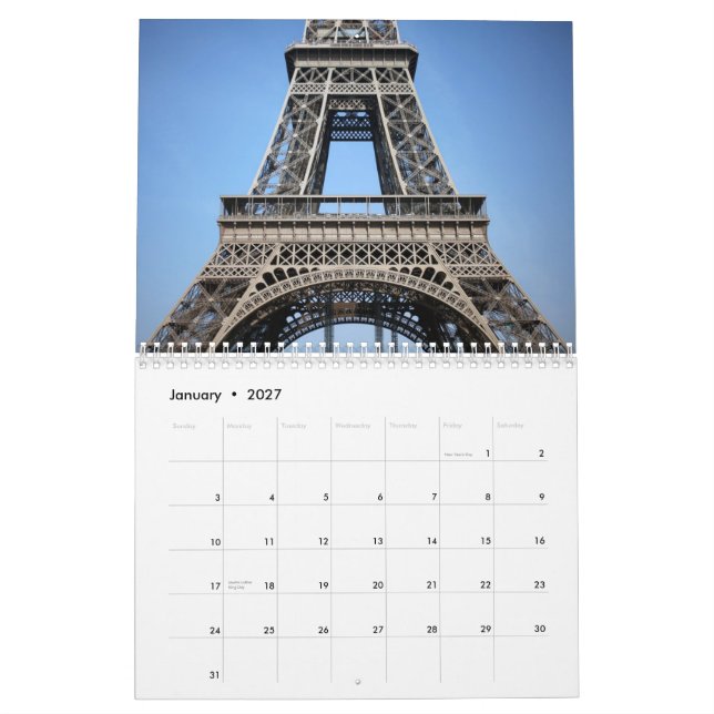 Calendário Torre Eiffel romântica Paris 2015 (Jan 2027)