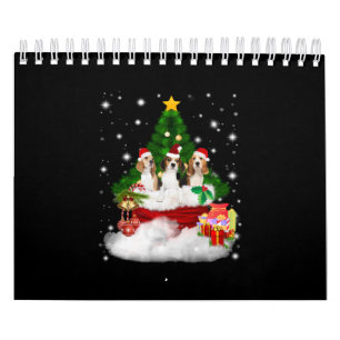 Calendário Três Beagles Papai Noel com Árvore de Natal