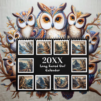 Calendário Tuffed Majestade Year com a Coruja de Olhos Longos