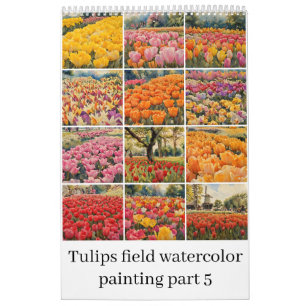 Calendário Tulipas de campo de aquarela pintura 5