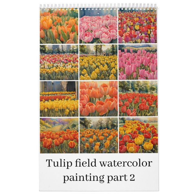 Calendário Tulips campo aquarela pintura 2 (Capa)