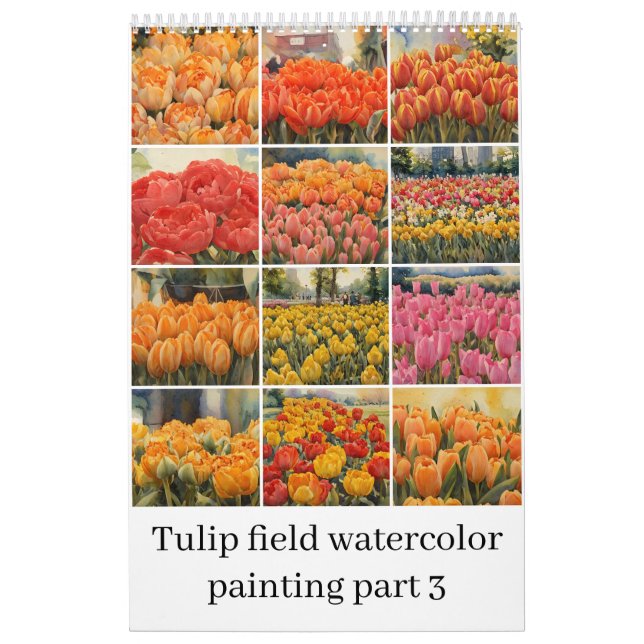 Calendário Tulips campo aquarela pintura 3 (Capa)