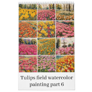 Calendário Tulips campo aquarela pintura 6