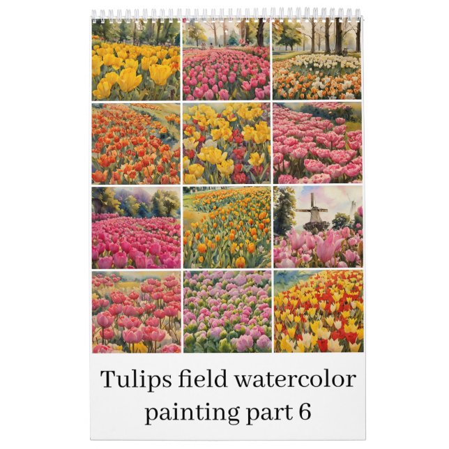 Calendário Tulips campo aquarela pintura 6 (Capa)
