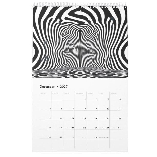Calendário Túnel de ilusão óptica - preto hipnótico e branco (Dez 2027)