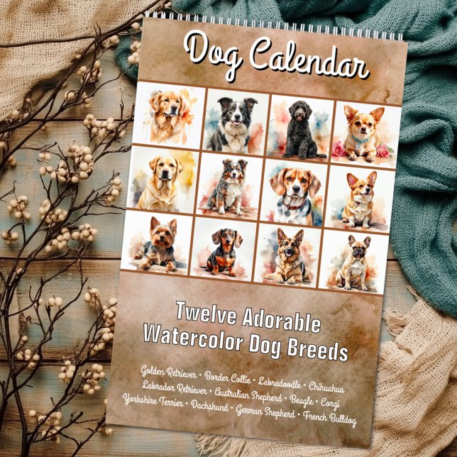 Calendário Twelve Adorable Watercolor Dog Breeds Calendar (Criador carregado)