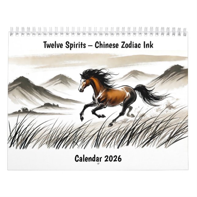 Calendário Twelve Spirits – Chinese Zodiac Ink Calendar 2026 (Capa)