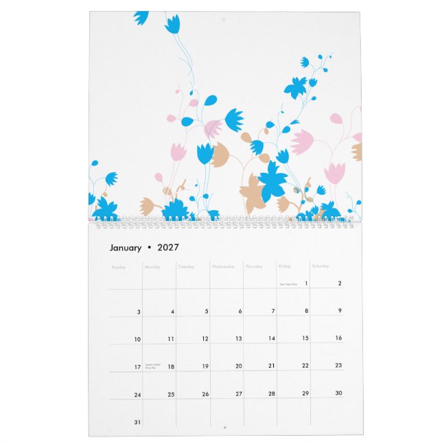 Calendário Um arranjo encantador de flores azuis e rosa (Jan 2027)