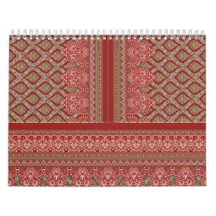 Calendário um design de padrão vermelho e bege_