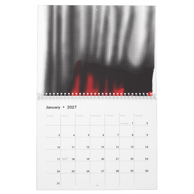 Calendário Um design gráfico vermelho com escala geométrica e (Jan 2027)