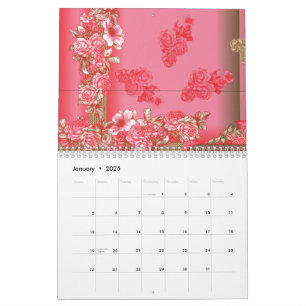 Calendário Um encantador padrão floral em tons de rosa e vão