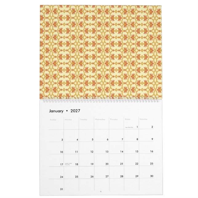 Calendário um fundo amarelo e branco com um traço (Jan 2027)