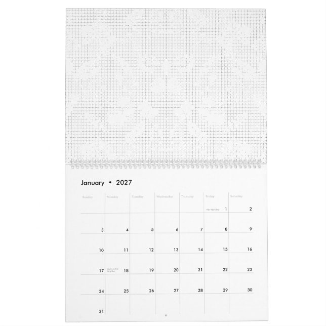Calendário Um fundo branco mostrando um arranjo divertido (Jan 2027)
