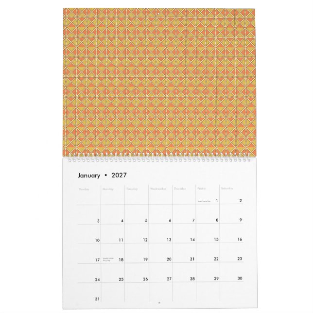 Calendário um fundo laranja e amarelo com um padrão (Jan 2027)