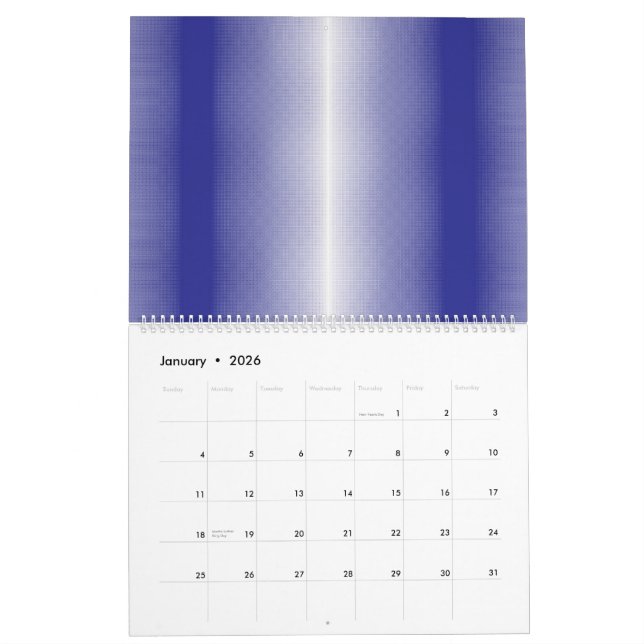 Calendário um fundo listrado azul e branco (Jan 2026)
