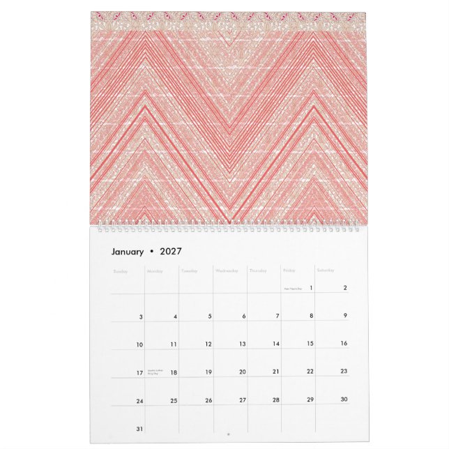 Calendário um fundo rosa e branco com padrão de diamante (Jan 2027)