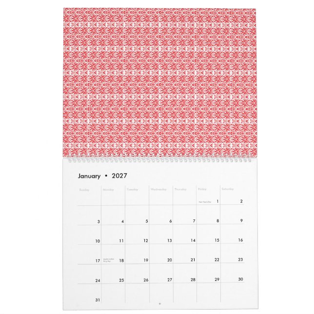Calendário um fundo vermelho e branco com um padrão (Jan 2027)