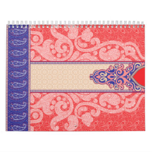 Calendário Um intrincado padrão paisley com vermelho vibrante