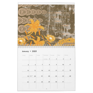 Calendário Um motif ornamentado floral e foliar num fundo cas