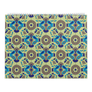 Calendário um padrão azul e verde sobre um fundo verde