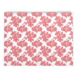 Calendário um padrão de flores brancas e vermelhas num fundo