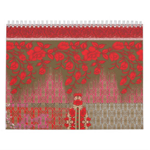 Calendário um padrão de pontos cruzados com flores e vinha ve