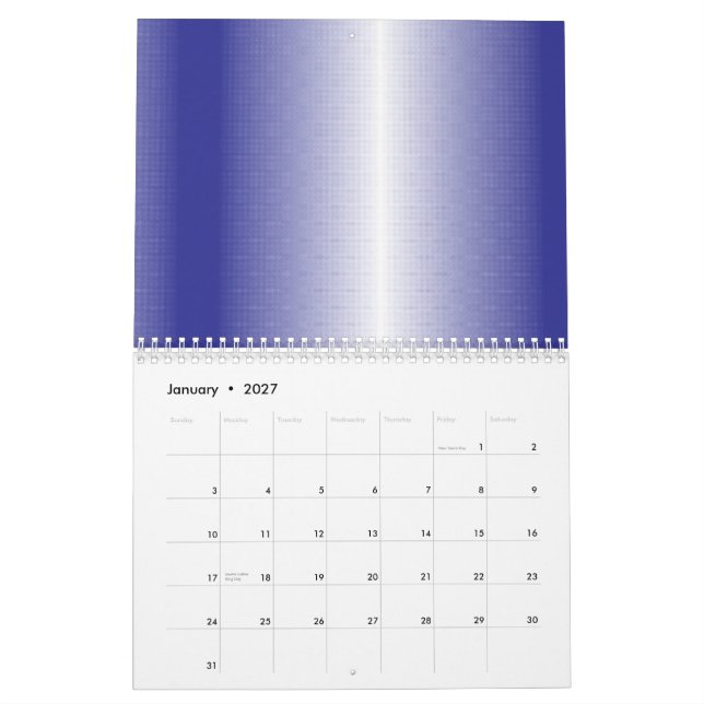 Calendário Um padrão geométrico azul intrincado com simétrico (Jan 2027)