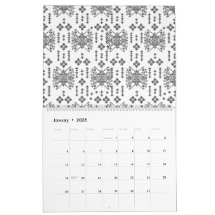 Calendário um padrão preto e branco com fundo branco