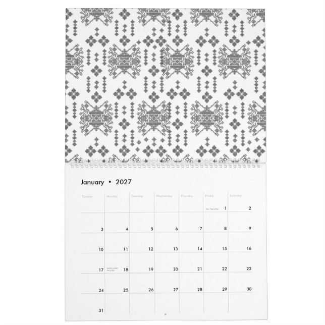 Calendário um padrão preto e branco com fundo branco (Jan 2027)