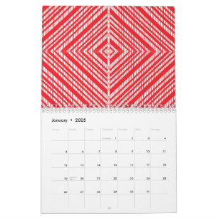 Calendário Um padrão simétrico com vermelho, laranja e p