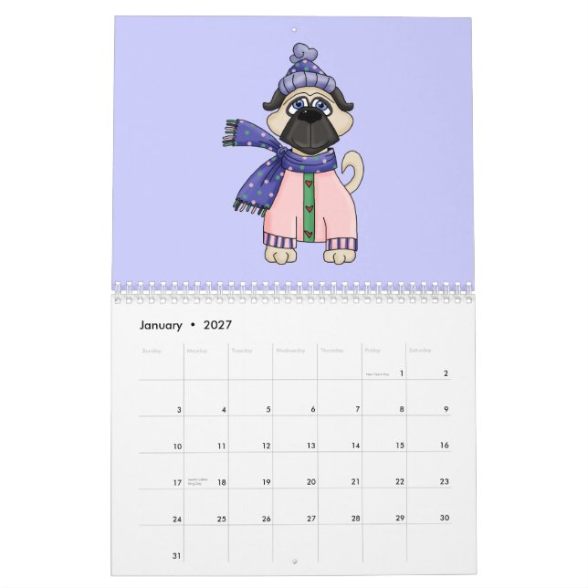 Calendário Um Pug Para Todas As Estações (Jan 2027)