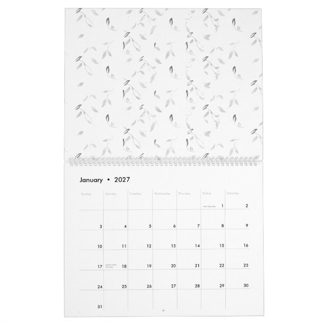 Calendário Uma disposição visualmente atraente de branco e ci (Jan 2027)