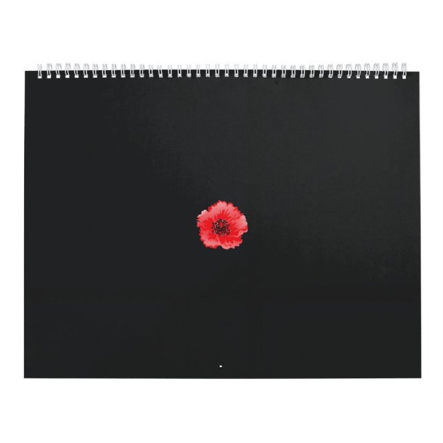 Calendário uma flor vermelha com um centro preto num fundo pr (Capa)
