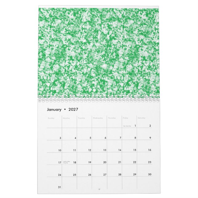 Calendário Uma luxuosa e verde com frentes delicadas e arcaic (Jan 2027)