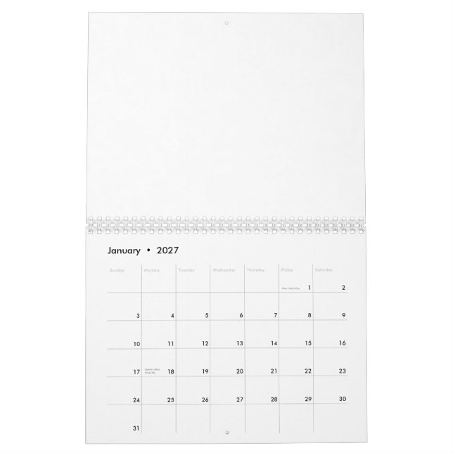Calendário Uma manga branca com textura sutil, parte provável (Jan 2027)