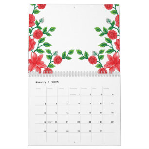 Calendário Uma rosa vermelha com pétalas detalhadas, represen