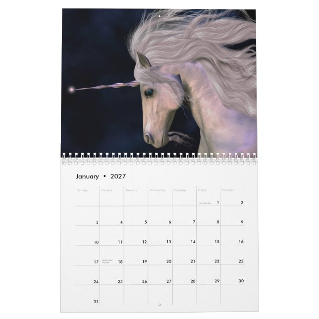 Calendário Unicórnios e Pegasus (Jan 2027)