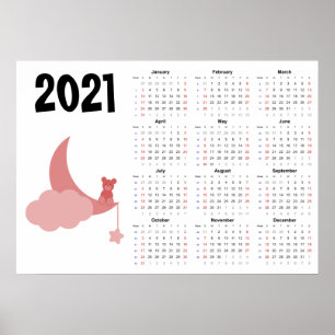 Calendário Urso de pelúcia 2021 Poster - início no