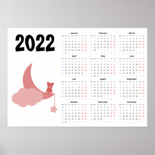Calendário Urso de pelúcia 2022 Poster - início na