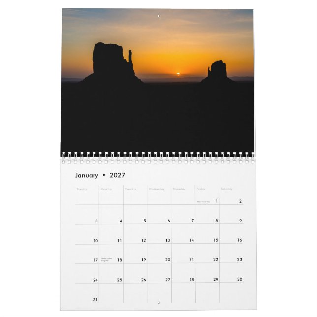 Calendário Vale do monumento (Jan 2027)